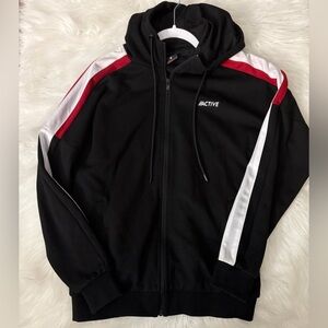 Active Black Hoodie with Red and White Stripes